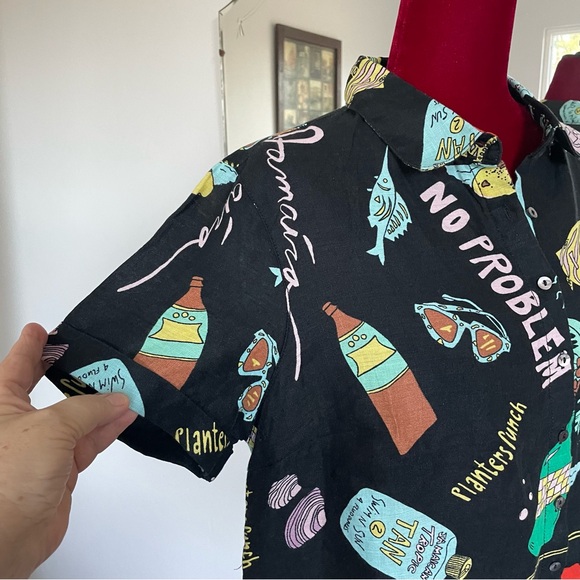 Nicole Miller New York Top 100% Linen Tropical Print Size Large Excellent! - Picture 4 of 11